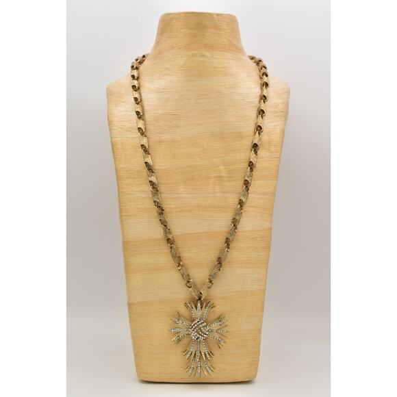 OPC Vintage Statement Cross Necklace Crystal Brushed Chunky Heavy Gold BinBD - Picture 7 of 12